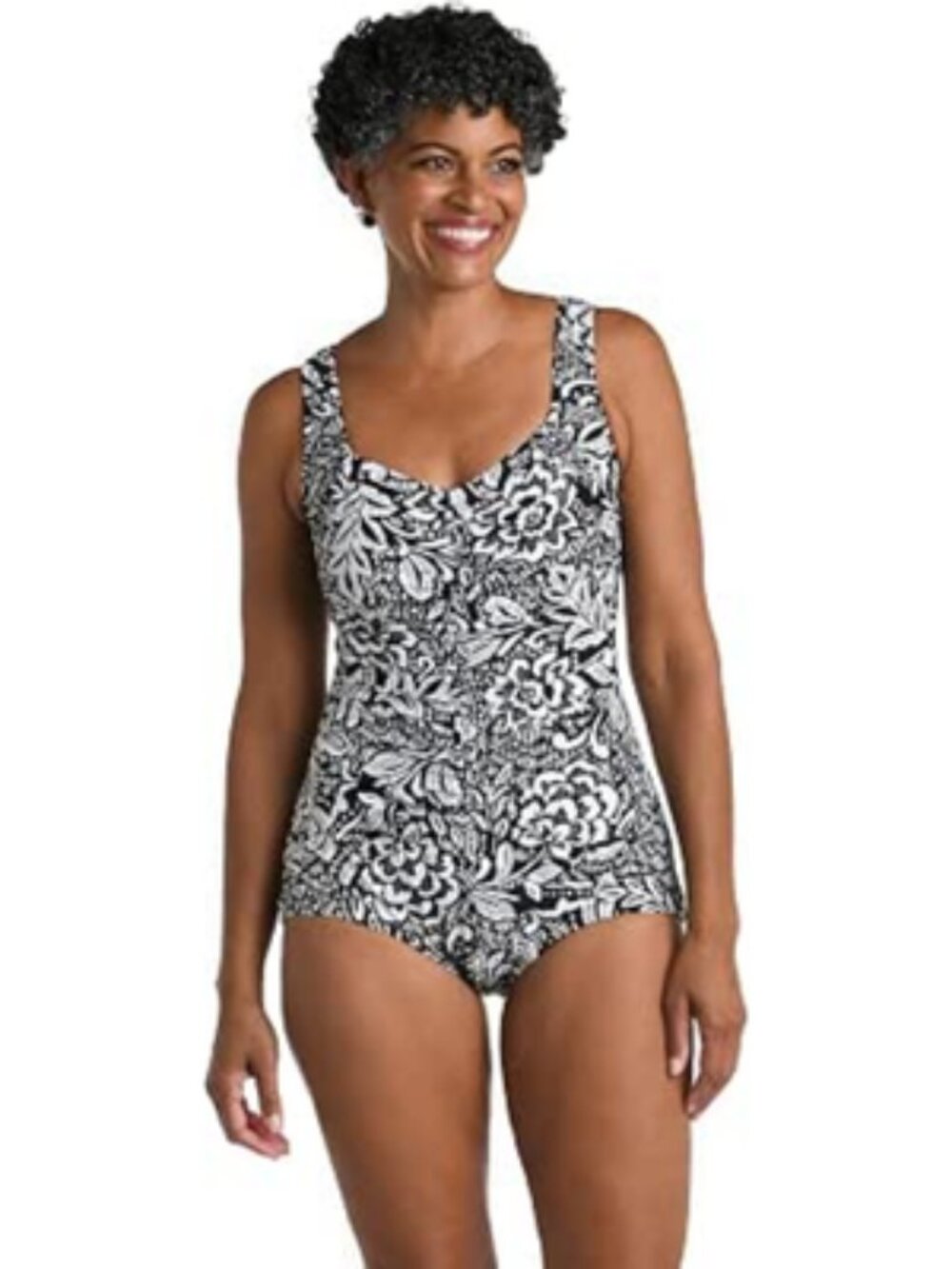 MAXINE OF HOLLYWOOD Black Floral One-Piece Swimsuit |‎ Size 14
